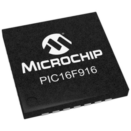 Microchip - PIC16F916-E/ML - PIC16F ϵ Microchip 8 bit PIC MCU PIC16F916-E/ML, 20MHz, 8k/14k ROM , 352 B RAM, QFN-28		