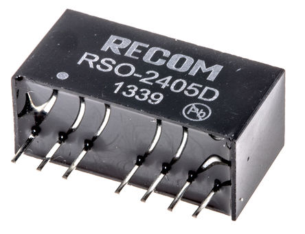 Recom - RSO-2405D - Recom RSO ϵ 1W ʽֱ-ֱת RSO-2405D, 18  36 V ֱ, 5V dc, 100mA, 1kVѹ, 78%Ч, SIPװ		