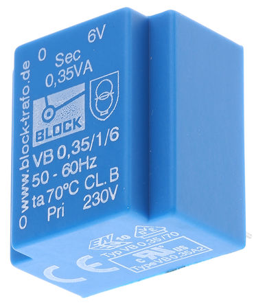 Block - VB 0,35/1/6 - Block ͨ PCB ѹ VB 0,35/1/6, 230V acѹ, 6V acμѹ, 0.35VA, 50  60 HzΧ		