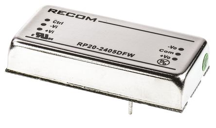 Recom - RP20-2405DFW - Recom RP20 FW ϵ 20W ʽֱ-ֱת RP20-2405DFW, 9  36 V ֱ, 5V dc, 2A, 1.6kVѹ, 82%Ч		