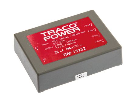 TRACOPOWER - TMP 15252 - TRACOPOWER 15W 2 ǶʽģʽԴ SMPS TMP 15252, 120  370 V dc, 85  264 V ac, 5 V dc, 12 V dc		