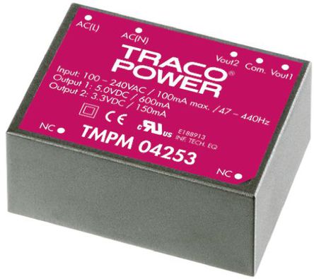 TRACOPOWER - TMPM 04115 - TRACOPOWER 4W  ǶʽģʽԴSMPS TMPM 04115, 120  370 V dc, 85  264 V ac, 15V dc, 267mA, 76%Ч		