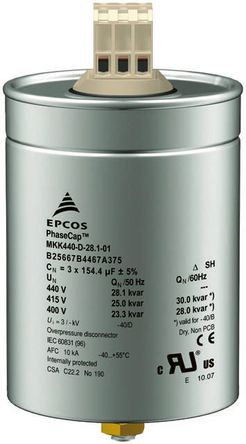 EPCOS - B25667C4337A375 - EPCOS B25667 ϵ 111 (x3)F ۱ϩУPFCĤ B25667C4337A375, -5  +10%, 440 V , 116mmֱ		