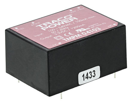 TRACOPOWER - TMPM 04103 - TRACOPOWER 4W  ǶʽģʽԴ SMPS TMPM 04103, 120  370 V dc, 85  264 V ac, 3.3V dc, 1.2A, 70%Ч		