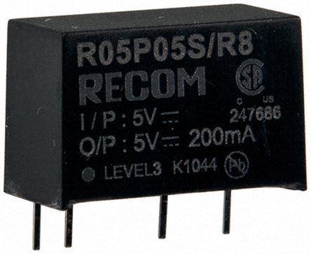 Recom - R05P12S/R8 - Recom 1W ʽֱ-ֱת R05P12S/R8, 4.5  5.5 V ֱ, 12V dc, 84mA, 8kV dcѹ, 75  82%Ч, SIP 7װ		