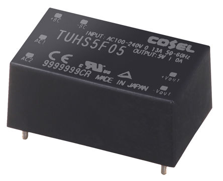 Cosel - TUHS5F05 - Cosel 5W  ǶʽģʽԴ SMPS TUHS5F05, 85  264V ac, 5V dc, 1A, 79%Ч, ܷװ		