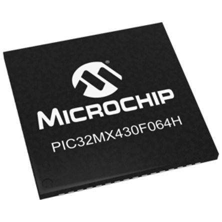 Microchip - PIC32MX430F064H-I/RG - PIC32MX ϵ Microchip 32 bit PIC MCU PIC32MX430F064H-I/RG, 100MHz, 64 + 12 kB ROM , 16 kB RAM, 1xUSB, QFN-64		