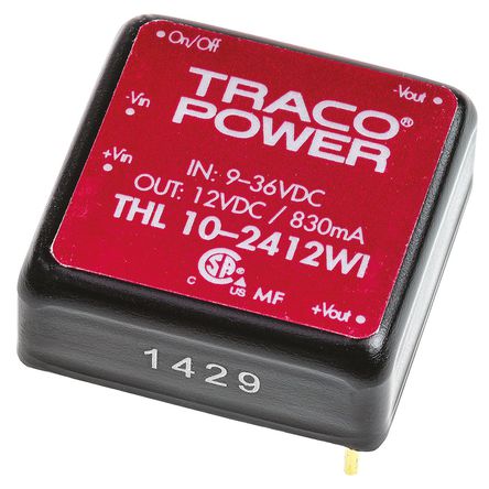 TRACOPOWER - THL 10-2412WI - TRACOPOWER THL 10WI ϵ 10W ʽֱ-ֱת THL 10-2412WI, 9  36 V ֱ, 12V dc, 830mA, 1.5kV dcѹ, 86%Ч		