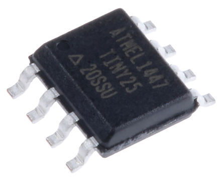 Microchip - ATTINY25-20SSU - Microchip ATtiny ϵ 8 bit AVR MCU ATTINY25-20SSU, 20MHz, 2 kB128 B ROM , 128 B RAM, SOIC-8		