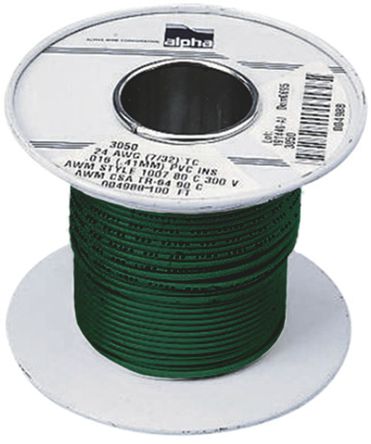 Alpha Wire - 3057 GR005 - Alpha Wire 30m ɫ 16 AWG UL1007 о ڲߵ 3057 GR005, 1.32 mm2 , 26/0.25 mm оʾ, 300 V		