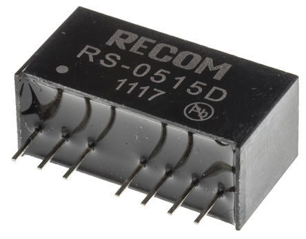 Recom - RS-0515D - Recom RS ϵ 2W ʽֱ-ֱת RS-0515D, 4.5  9 V ֱ, 15V dc, 67mA, 500V acѹ, SIPװ		